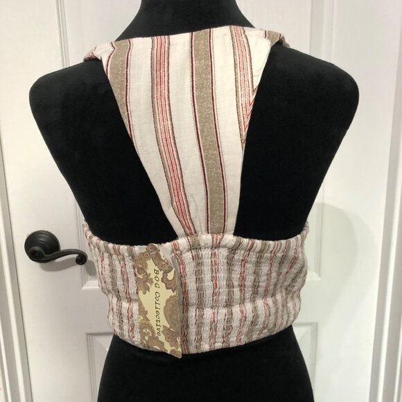 B.O.G. Collective Striped Halter Crop Top Beige & Red Small Viscose/Linen NWT - Picture 3 of 8